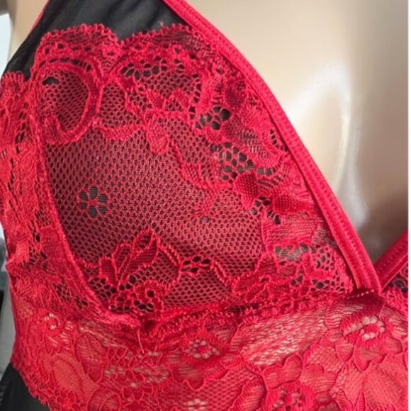 La vie en Rose Lace babydoll Lingerie / Black & Red / Size Small - Picture 3 of 5